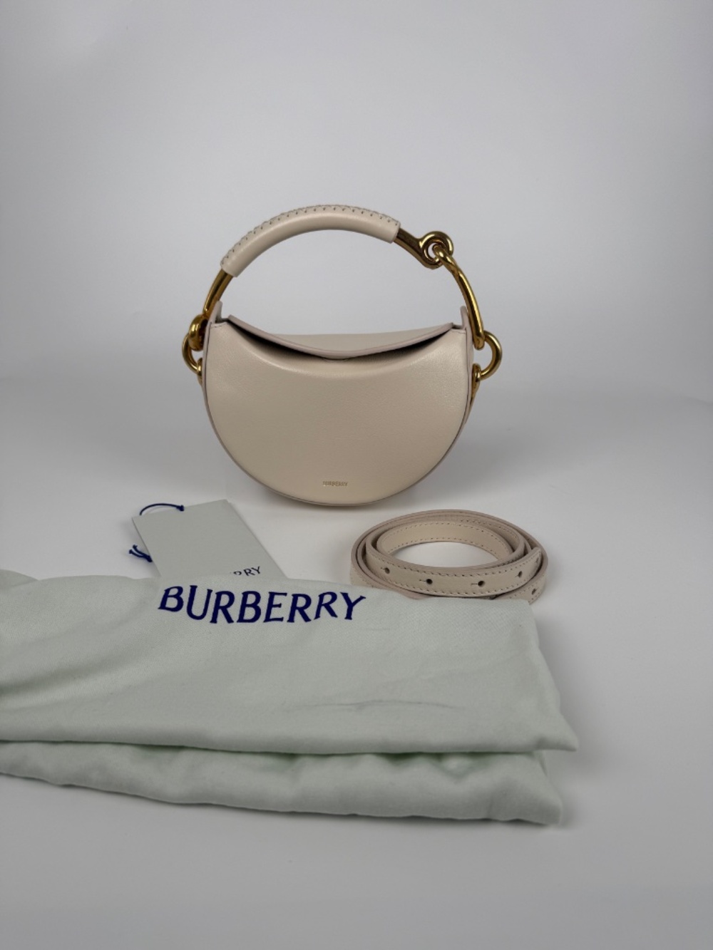 Burberry Bridle 2026 Leather Saddle Style Soap Cream Clutch Bag New - Picture 4 of 12